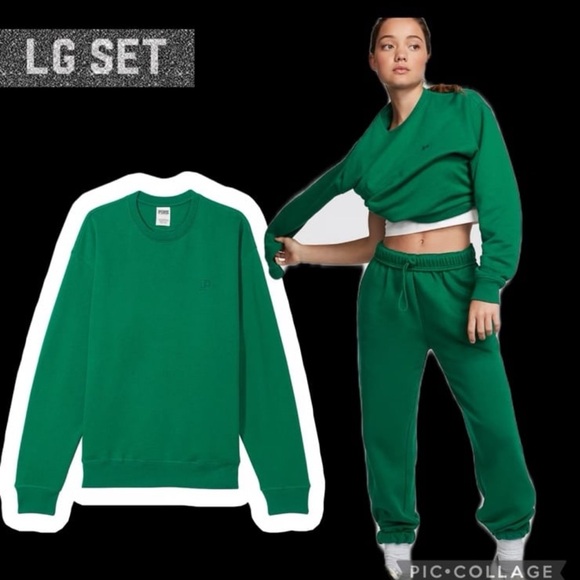 Vs pink fleece campus sweatpants baggy crew sweatshirt garnet green P logo - Picture 2 of 9